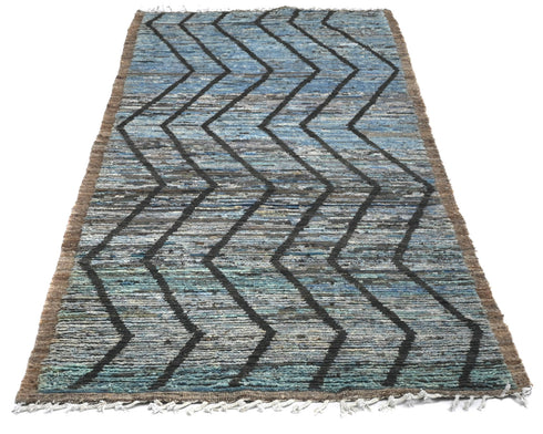 10 Feet Moroccan Blue Hand Woven Wool Runner Rug